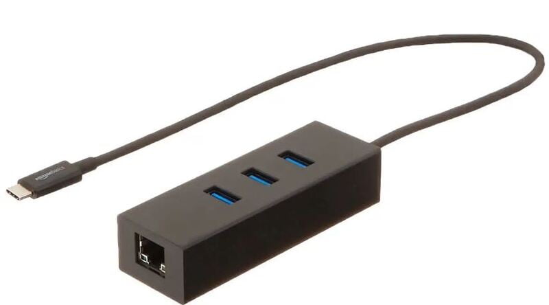Type-C to 3 Port USB 3.0 Hub with Ethernet Adapter (Black) - Image 2