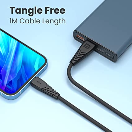 Portronics Konnect Core 8 PIN Cable Tangle-Free with 3A Rapid Charging & 480mbps Data Transmission, 1M (Black) - Image 2