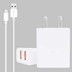 1 Portronics Adapto 488 Quick Charger USB Adapter,2.4A Dual USB Port + Micro USB Cable for All iOS & Android Devices (White)