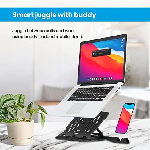 Portronics My Buddy Hexa 22 Adjustable Laptop Stand with Mobile Holder Ventilated Portable Foldable Compatible for 39.62cm (15.6 inch) Laptops (Black) - Image 2