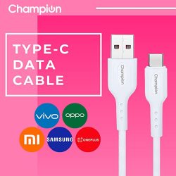 1 Champion USB to Type-C 3Amp Data Sync & Charging Cable PVC for all Android & USB Type-C Devices (White)