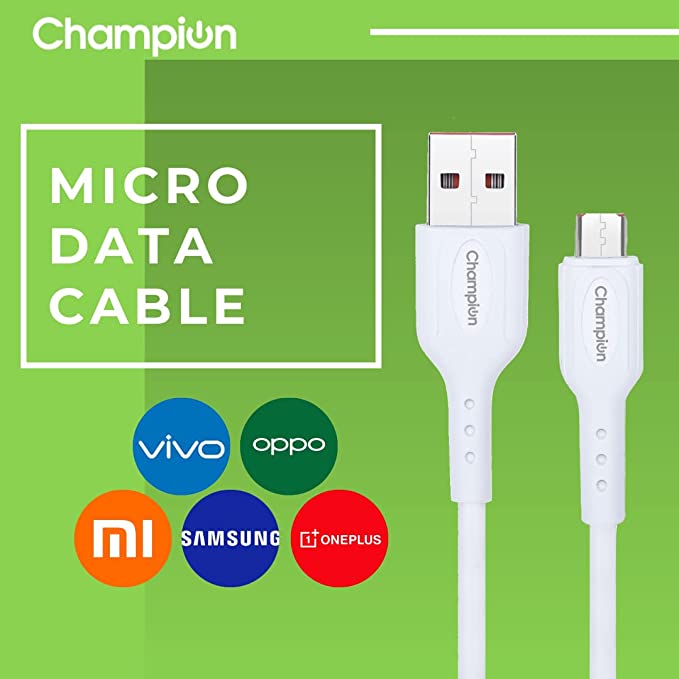 Champion USB to Micro 3Amp Data Sync & Charging Cable PVC 1M for all Android & Micro USB Devices (White) - Image 2
