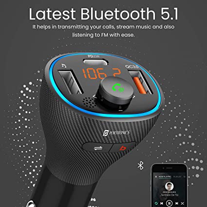 Portronics Auto 15 Bluetooth - FM Transmitter In-Car Fast Charger (PD 20W+QC3.0) (Black) - Image 4