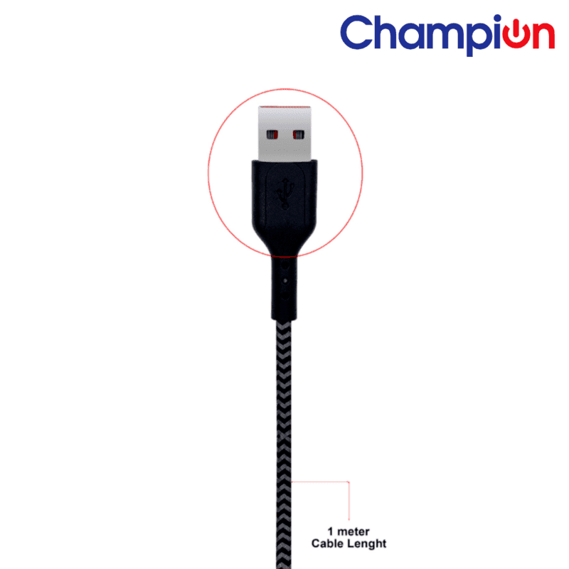 Champion USB-A to Type-C 2.4A Fast Charging Cable Braided ,Compatible with Android Phones/Tablets (Black) - Image 4