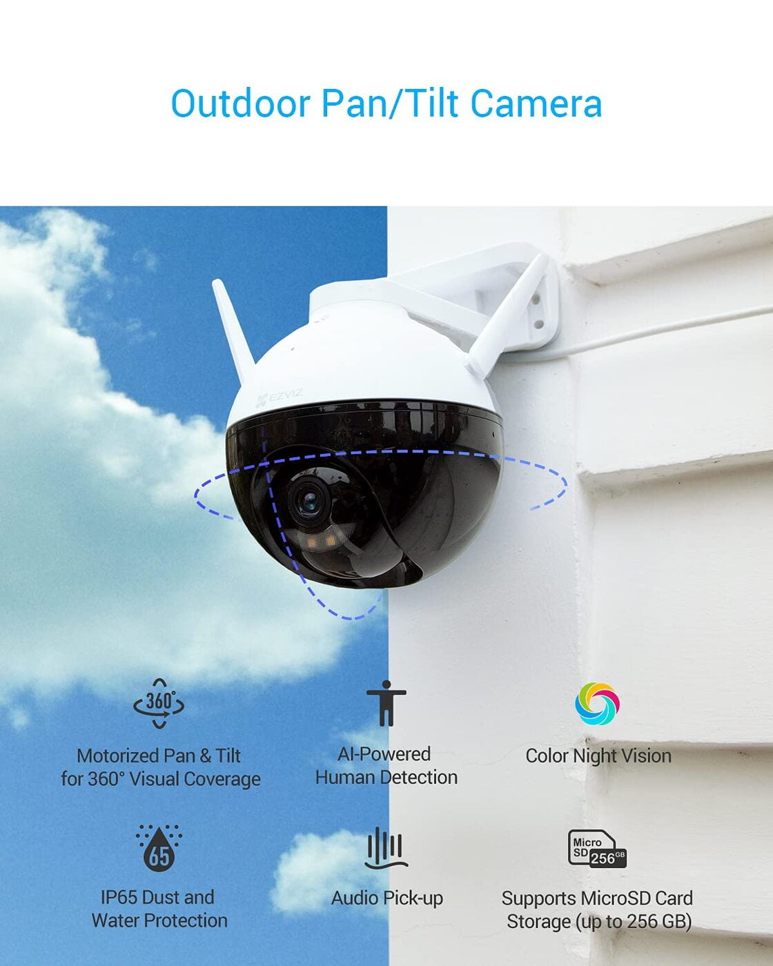 EZVIZ C8C 1080p Full HD WiFi Security Camera Outdoor Pan Zoom 360° Visual Coverage Color Night Vision - Image 2