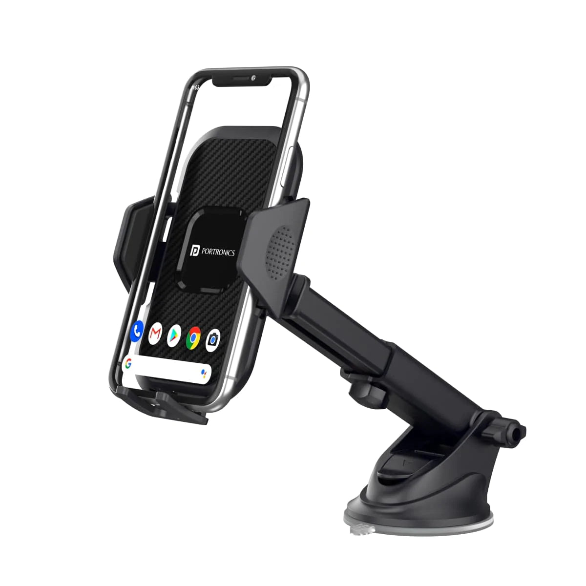 Portronics Clamp M Car Mobile Holder with 360° Rotational, Strong Suction Cup, One Click Release Button (Black)