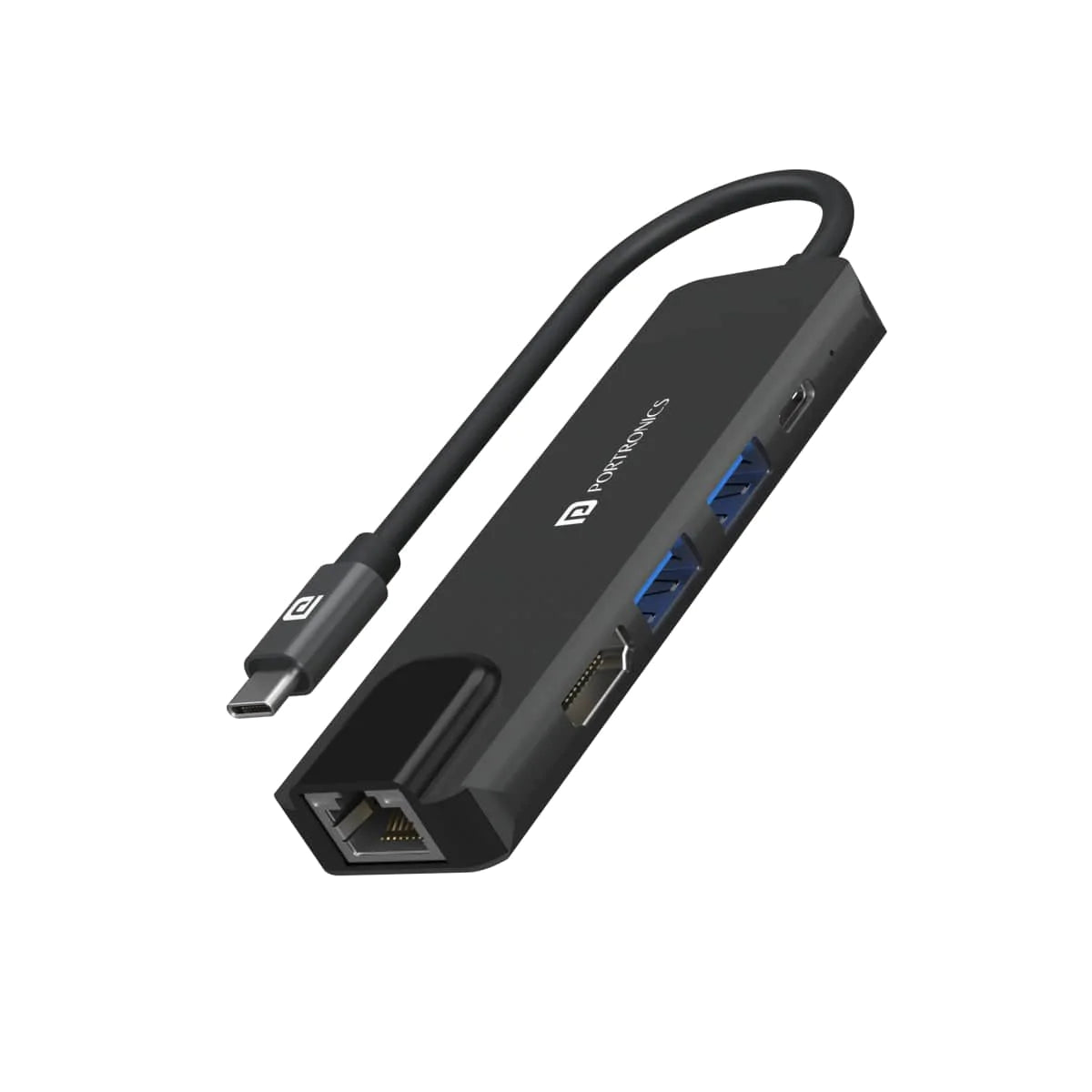 Portronics Mport 51 5-in-1 Type C HUB with RJ 45 Ethernet Port, 5Gbps Data Transfer, HDMI Port,USB 3.0,(Grey)