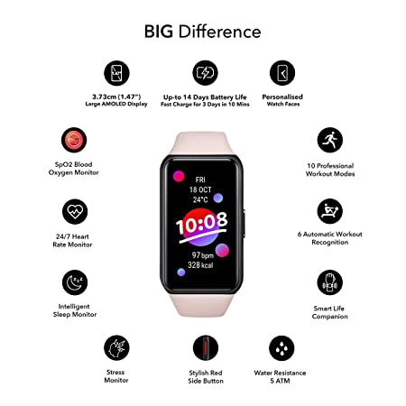 Honor Band 6 Smartwatch with AMOLED 3.73cm(1.47'')Display,14 Days Battery, SpO2, 24/7 Heart Rate, Stress & Sleep Monitor, Personalized Watch Faces - Image 2