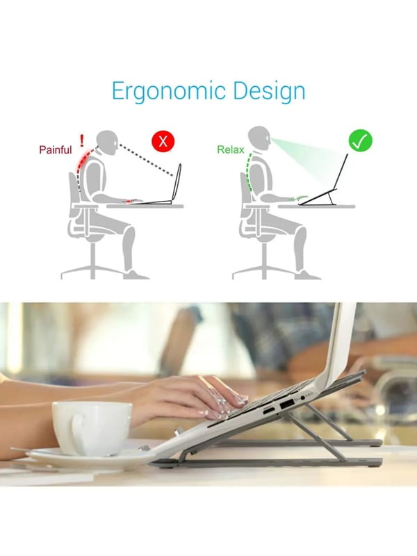 Portronics My Buddy K Portable Laptop Stand with Adjustable Height, Foldable, OverHeating Protection for Laptops & MacBooks (Grey) - Image 2