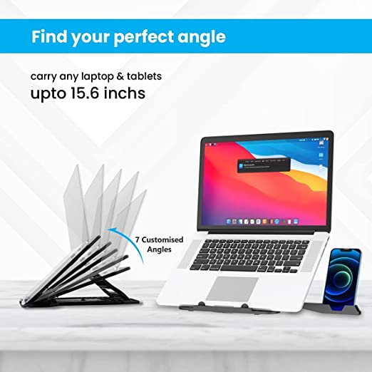 Portronics My Buddy Hexa 22 Adjustable Laptop Stand with Mobile Holder Ventilated Portable Foldable Compatible for 39.62cm (15.6 inch) Laptops (Black) - Image 3