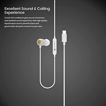Portronics Conch 20 in Ear Wired Earphone with Type-C Jack, Powerful Audio, Built-in Microphone, Tangle Resistant Cable(White) - Image 3