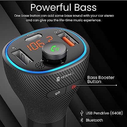 Portronics Auto 15 Bluetooth - FM Transmitter In-Car Fast Charger (PD 20W+QC3.0) (Black) - Image 5