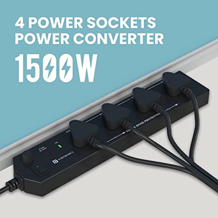 Portronics Power Plate 10 1500W Power Converter with 4 Power Sockets, 3M Cord Length, Short Circuit Protection, Imported Intelligent Chips (Black) - Image 2