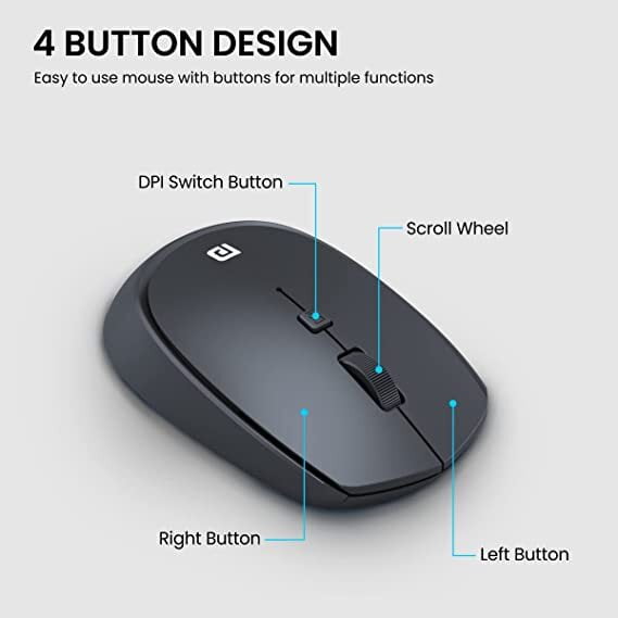Portronics Toad 23 Wireless Optical Mouse with 2.4GHz, USB Nano Dongle, Click Wheel, Adjustable DPI (Black) - Image 3