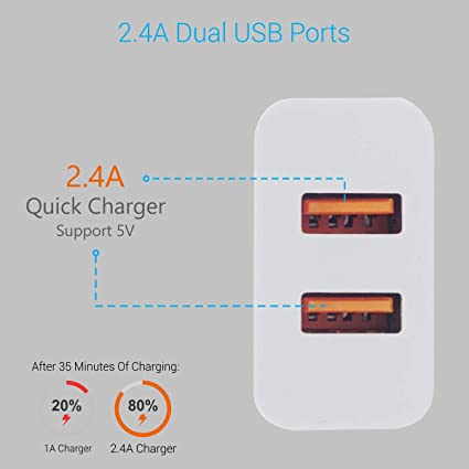 Portronics Adapto 488 Quick Charger USB Adapter,2.4A Dual USB Port + Micro USB Cable for All iOS & Android Devices (White) - Image 3