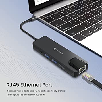 Portronics Mport 51 5-in-1 Type C HUB with RJ 45 Ethernet Port, 5Gbps Data Transfer, HDMI Port,USB 3.0,(Grey) - Image 4