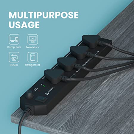 Portronics Power Plate 10 1500W Power Converter with 4 Power Sockets, 3M Cord Length, Short Circuit Protection, Imported Intelligent Chips (Black) - Image 3