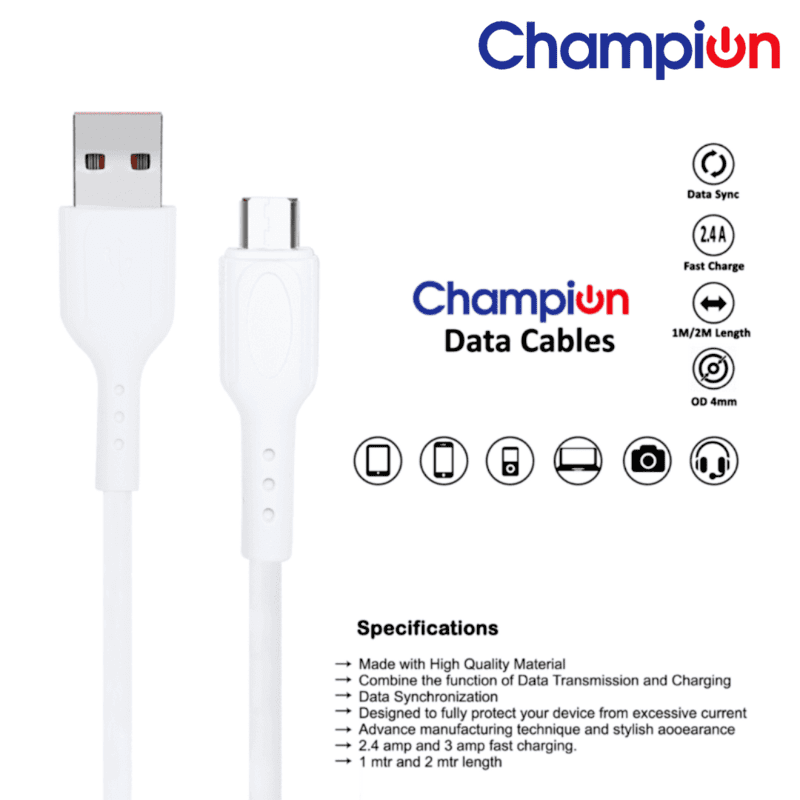 Buy 1 Get 1 Free Champion Micro Data Cable White (Pack of 2) - Image 4