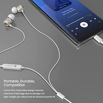 Portronics Conch 20 in Ear Wired Earphone with Type-C Jack, Powerful Audio, Built-in Microphone, Tangle Resistant Cable(White) - Image 5