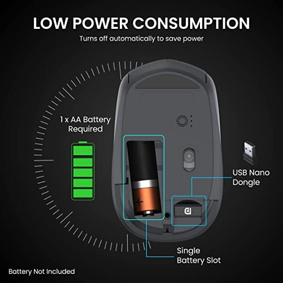 Portronics Toad 23 Wireless Optical Mouse with 2.4GHz, USB Nano Dongle, Click Wheel, Adjustable DPI (Black) - Image 5