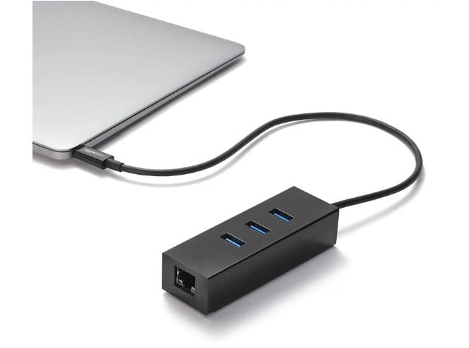 Type-C to 3 Port USB 3.0 Hub with Ethernet Adapter (Black) - Image 5