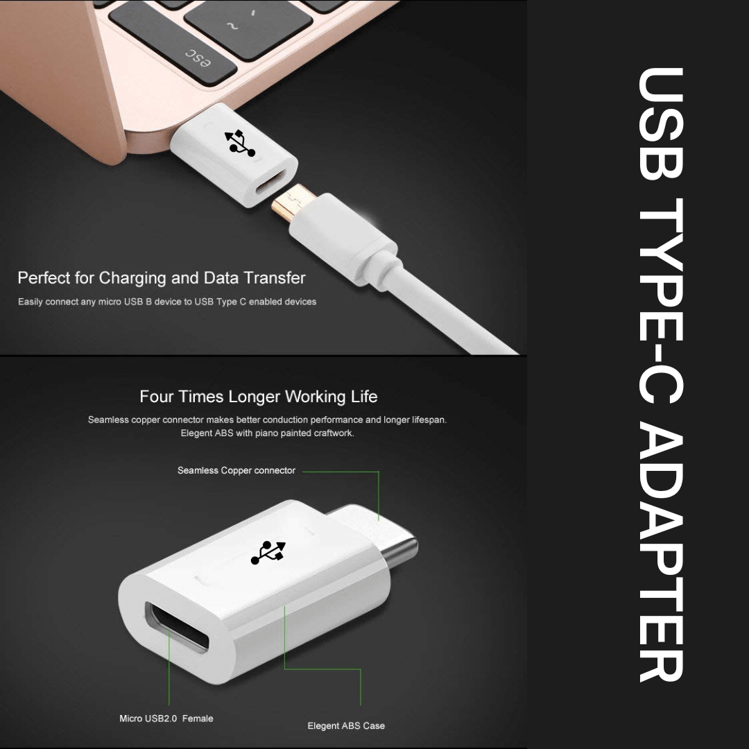 Champion USB Type C Adapter, Micro USB to USB C Adapter, Data Syncing and Charging Adapter (White) - Image 5
