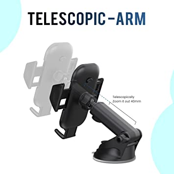 Portronics Clamp M Car Mobile Holder with 360° Rotational, Strong Suction Cup, One Click Release Button (Black) - Image 2