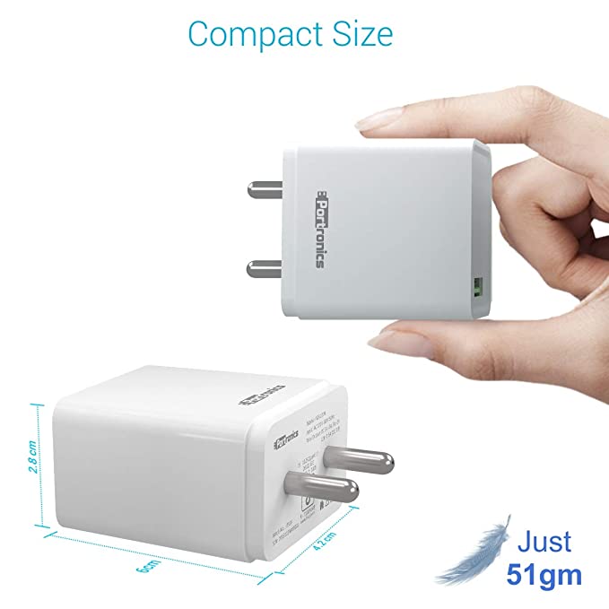 Portronics Adapto ONE POR-1104 3A Fast Charging Adapter with 1M Type C Cable (White) - Image 4