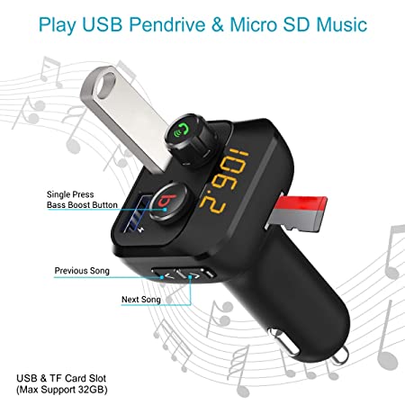 Portronics AUTO 10 Bluetooth - FM Transmitter in-Car Radio Adapter 3.4A Dual USB Fast Charger (Black) - Image 4