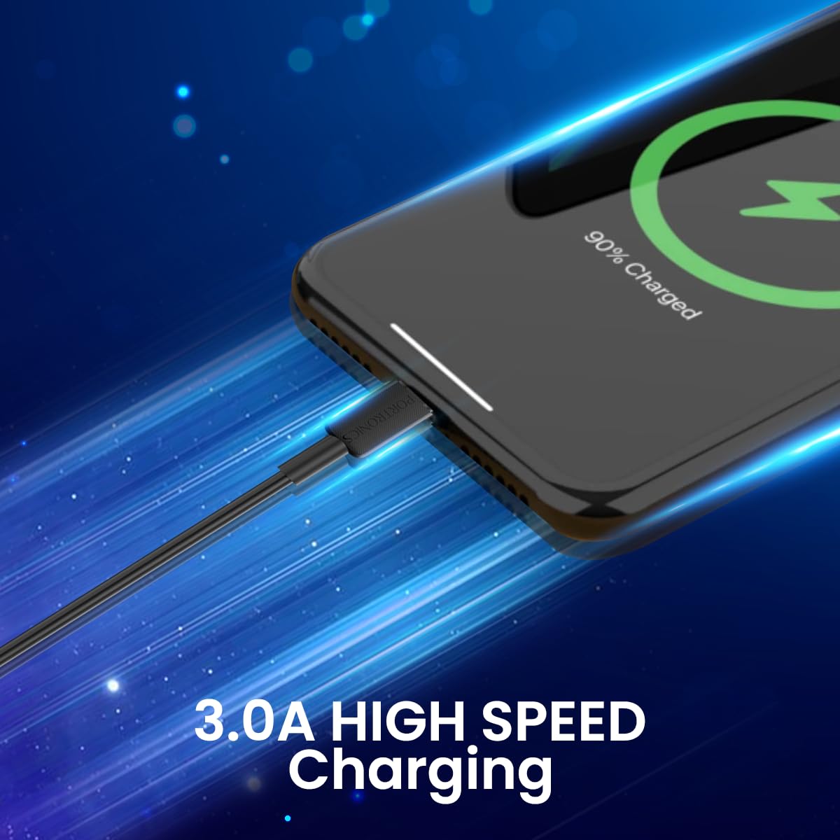 Portronics Konnect Link Micro USB Fast Charging Cable - 3.0A Output & 480Mbps Data Transfer 1M (Black) - Image 3