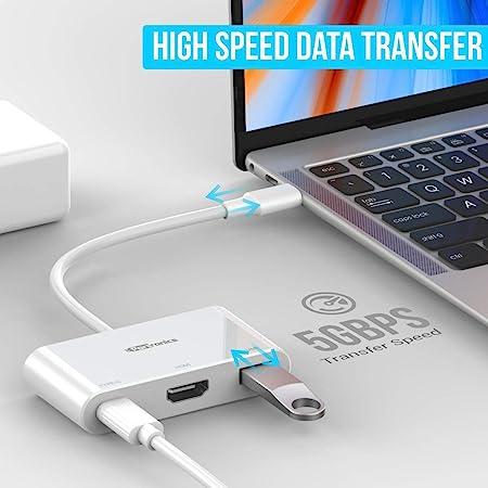 Portronics C-Konnect Type C to HDMI Adapter(3-in-1),Multiport 100W PD Charging Port for Laptop,MacBook(White) - Image 2