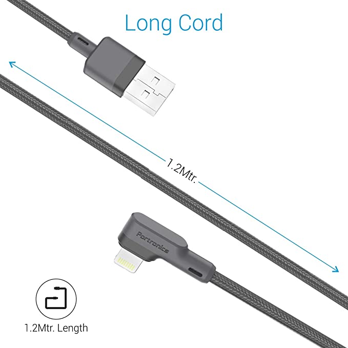 Portronics Konnect L 1.2M Fast Charging 3A 8 Pin USB Cable with Charge & Sync Function for iPhone, iPad (Grey) - Image 4