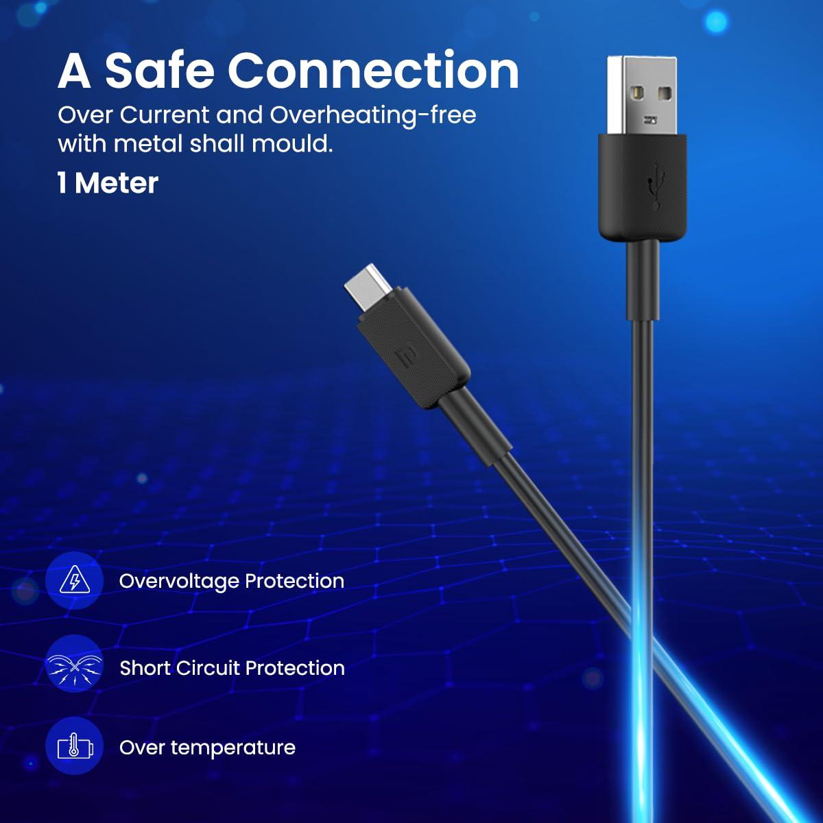 Portronics Konnect Link Micro USB Fast Charging Cable - 3.0A Output & 480Mbps Data Transfer 1M (Black) - Image 2