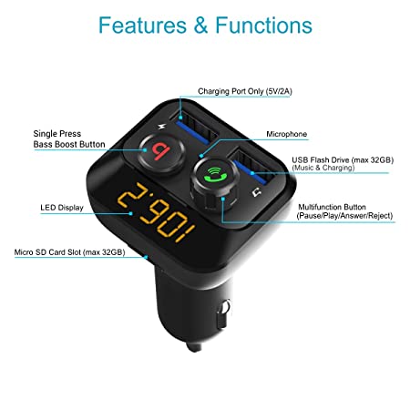 Portronics AUTO 10 Bluetooth - FM Transmitter in-Car Radio Adapter 3.4A Dual USB Fast Charger (Black) - Image 2