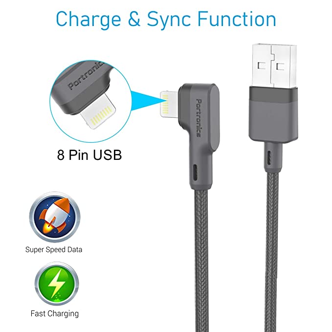Portronics Konnect L 1.2M Fast Charging 3A 8 Pin USB Cable with Charge & Sync Function for iPhone, iPad (Grey) - Image 5