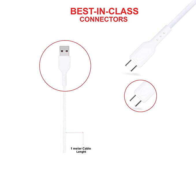 Champion USB to Type-C 3Amp Data Sync & Charging Cable PVC for all Android & USB Type-C Devices (White) - Image 4