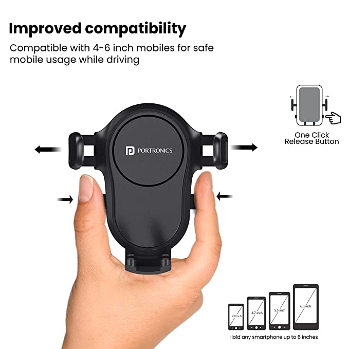 Portronics Clamp Y Adjustable Mobile Holder for Car with 360°Rotational,One Click Release Button,(Black) - Image 3