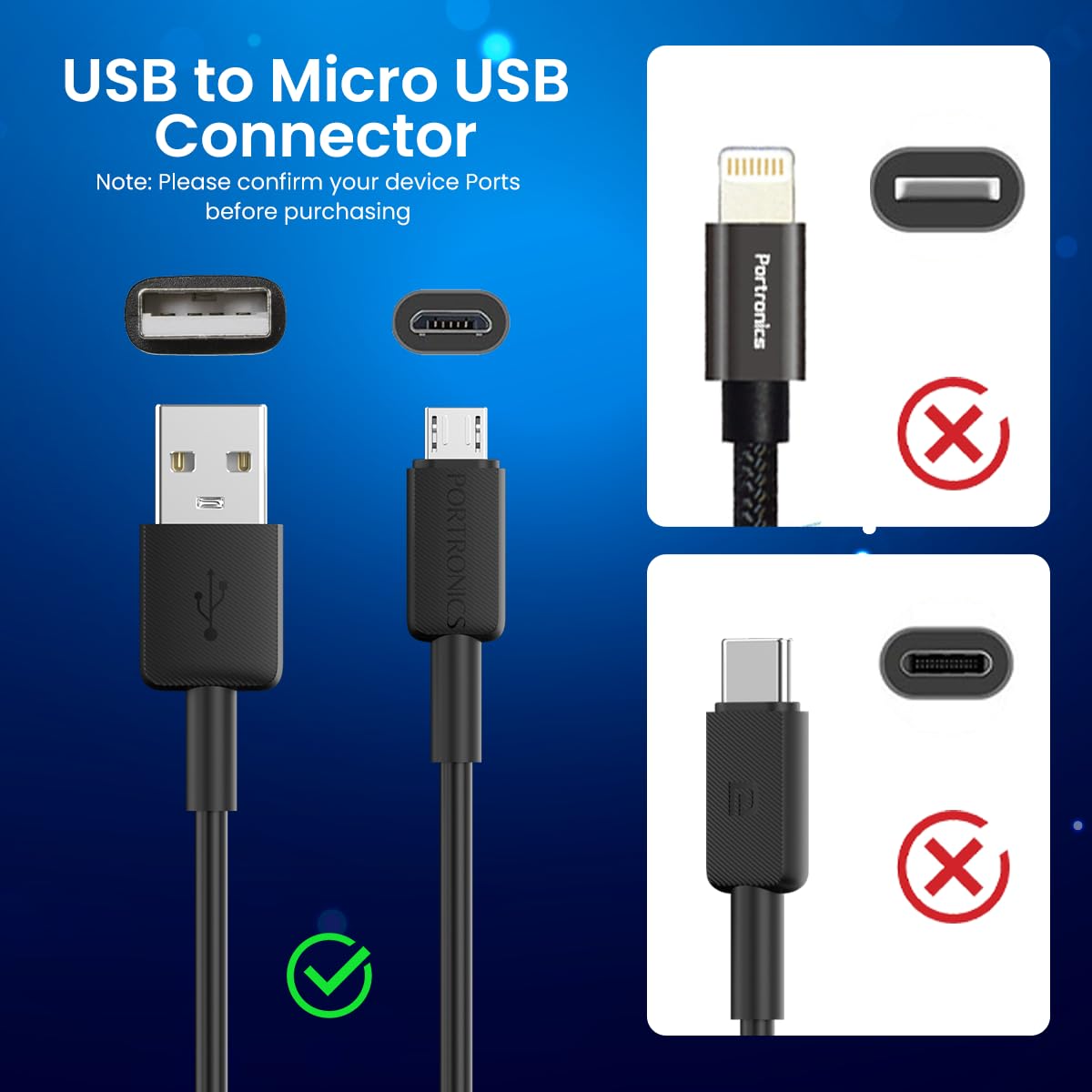 Portronics Konnect Link Micro USB Fast Charging Cable - 3.0A Output & 480Mbps Data Transfer 1M (Black) - Image 5