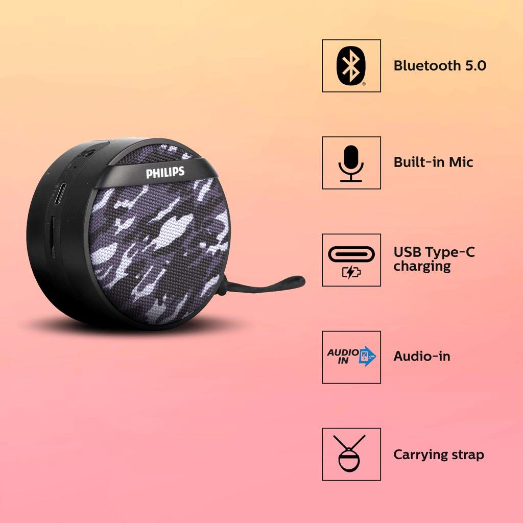 Philips BT2003 3W Mini Portable Bluetooth Speaker with Multi-Connectivity Modes Built-in Mic - Image 2