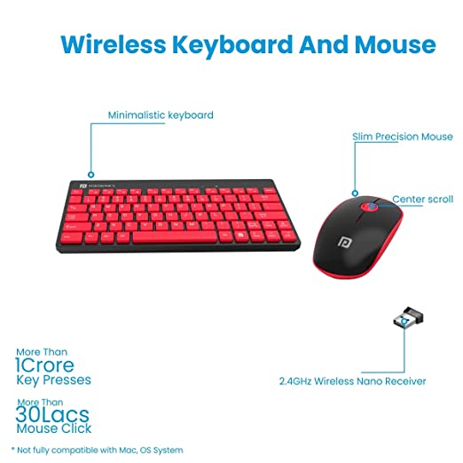 Portronics Key2-A Combo of Multimedia Wireless Keyboard & Mouse, Compact Light-Weight for PCs, Laptops and Smart TV (Red) - Image 2