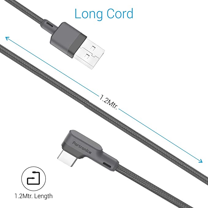 Portronics Konnect L POR-1081 Fast Charging 3A Type-C Cable 1.2M (Grey) - Image 5