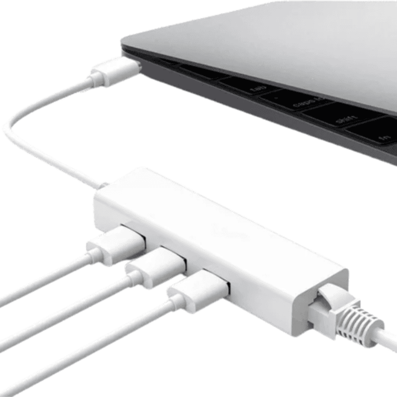 Type C to LAN Macbook Fast Ethernet Adapter USB 2.0 3 Port HUB RJ45 100Mbps for MacBook (White) - Image 4