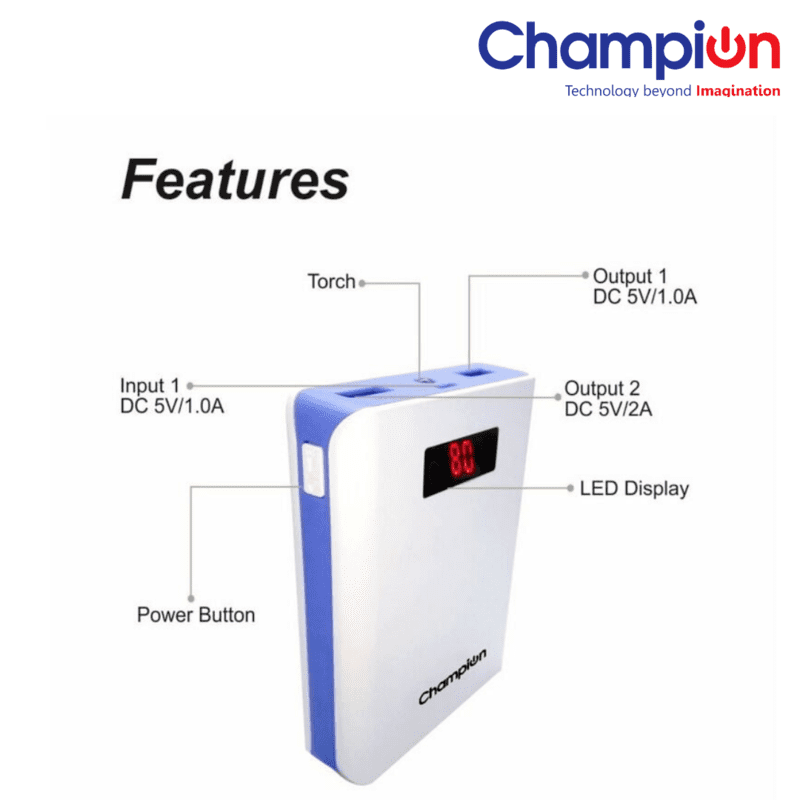 Champion Z-10 10400mAh Digital Power Bank - High-Capacity Portable Charger with LED Display (Multicolor ) - Image 3