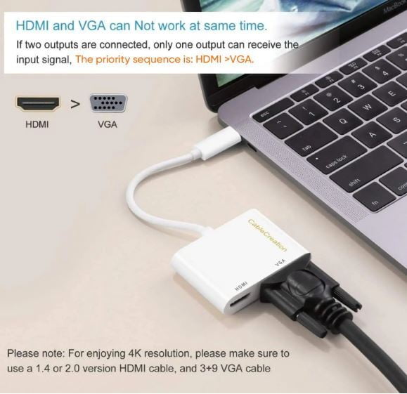 Type-C TO HDMI + VGA, USB C to HDMI 4K+VGA Adapter (Thunderbolt 3 Compatible) - Image 3