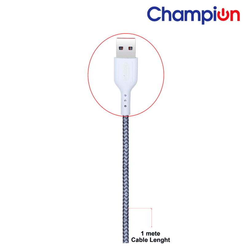 Champion USB to Lightning 2.4Amp Data Sync & Charging Cable Braided 1M for all Apple & Lightning Port Devices (Grey) - Image 4