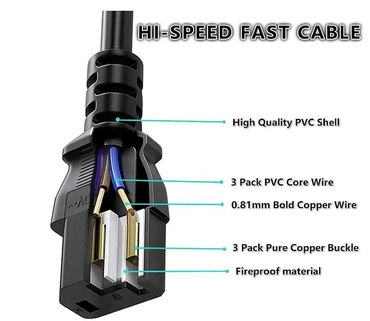 Desktop Power Cord Cable 1.8 Mtr 3 Pin Cable (Black) - Image 4