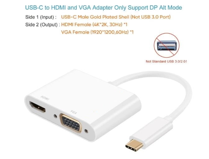 Type-C TO HDMI + VGA, USB C to HDMI 4K+VGA Adapter (Thunderbolt 3 Compatible) - Image 2