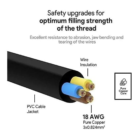 Desktop Power Cord Cable 1.8 Mtr 3 Pin Cable (Black) - Image 5