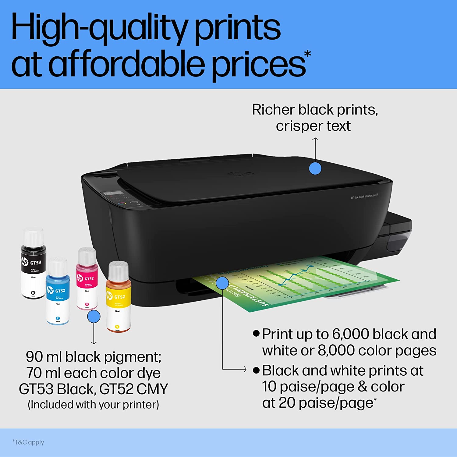 HP Ink Tank 415 All-in-one WiFi Colour Printer with Upto 6000 Black and 8000 Colour Pages Included in The Box. - Print, Scan & Copy for Office/Home (Black) - Image 3