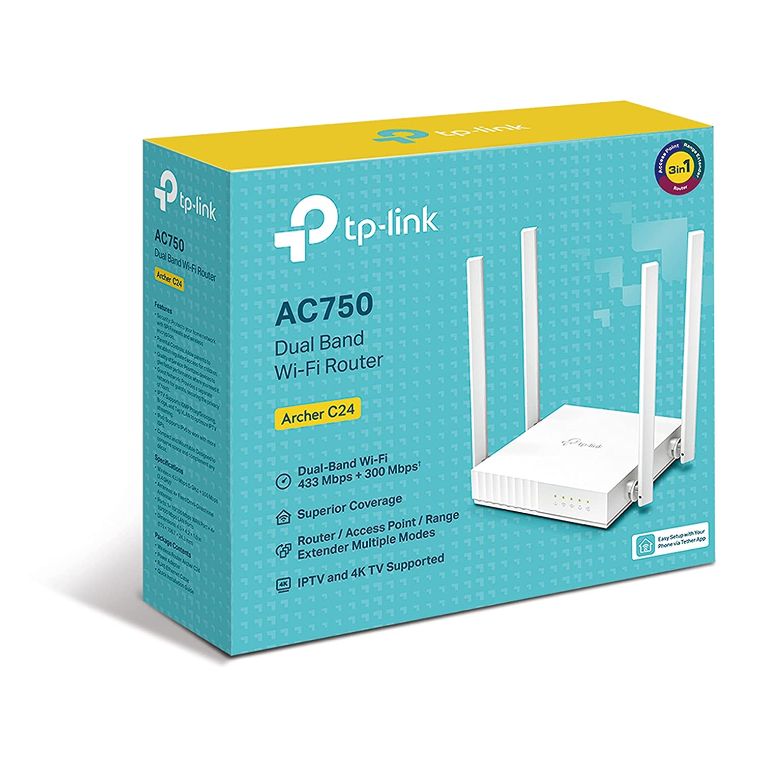TP-Link Archer C24 AC750 Mbps Dual-Band WiFi Wireless Router 4 Antennas Smooth HD Streaming (White) - Image 4
